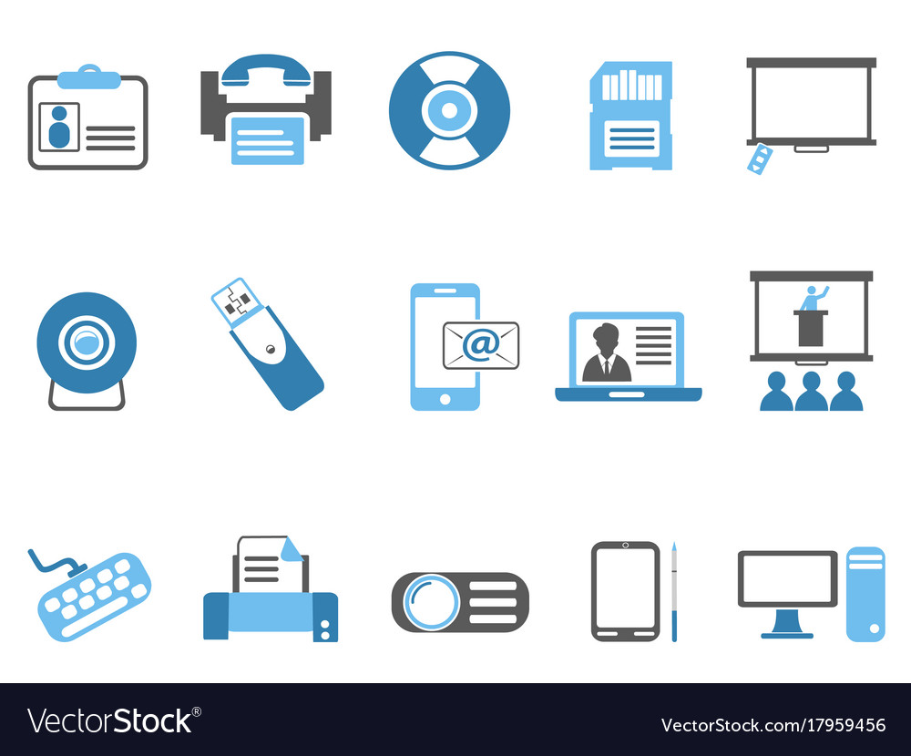 Blue Office Technologie Icons Set