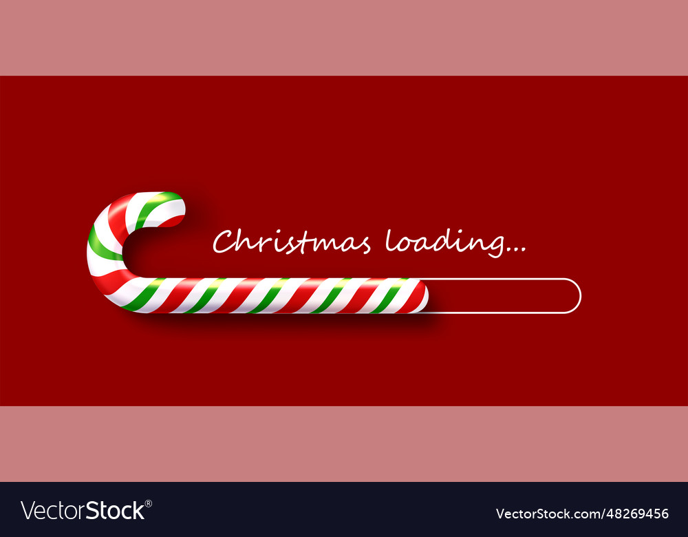 Candy cane loading bar on red background vector image Candy cane loading bar on red background