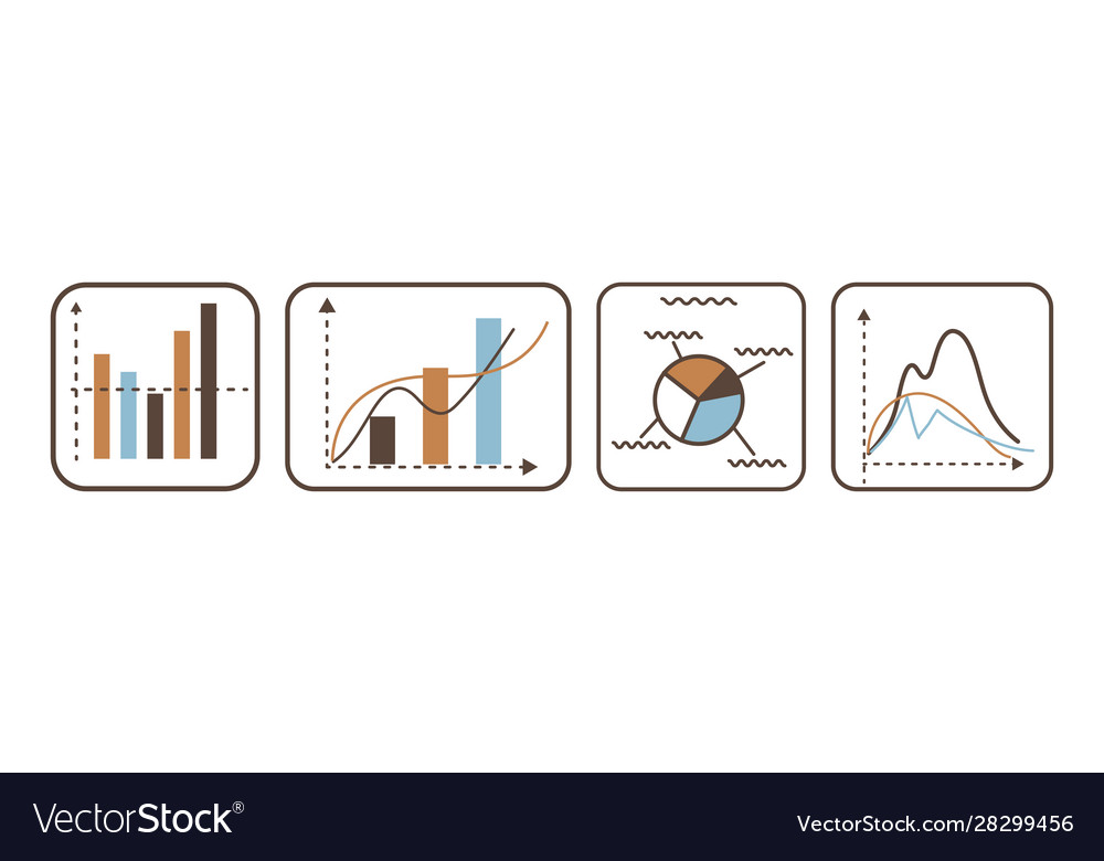 Charts and graphs linear set vector image Charts and graphs linear set