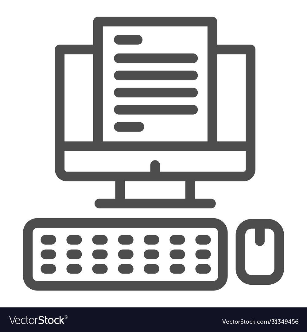Computer monitor with document line icon business vector image Computer monitor with document line icon business