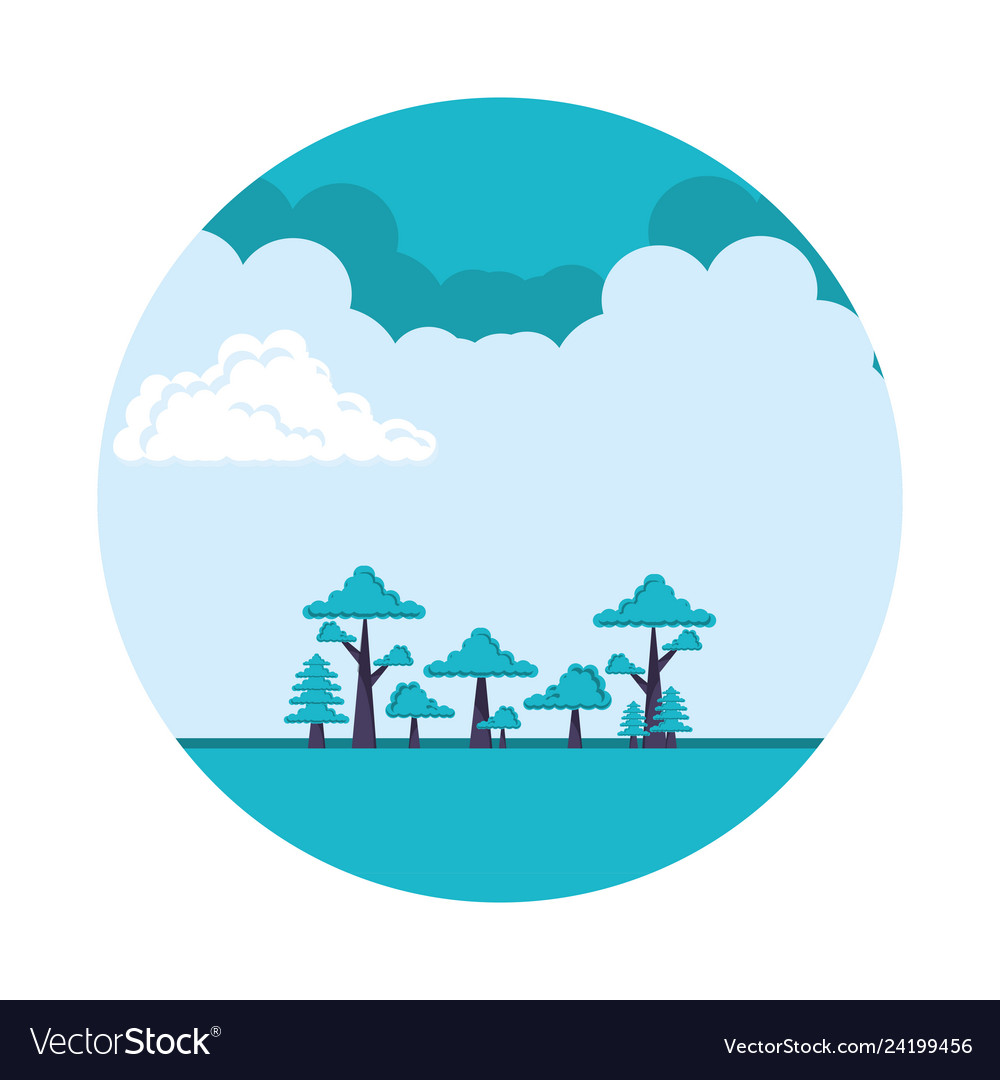 Forest with trees scene in frame circular