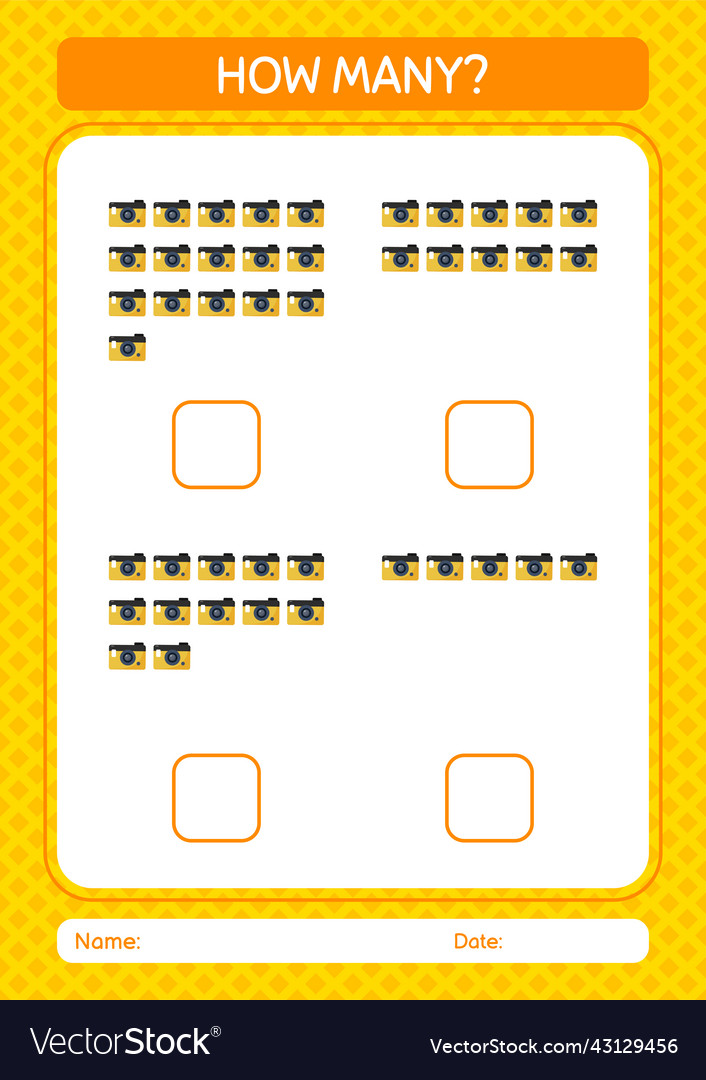 How many counting game with camera worksheet