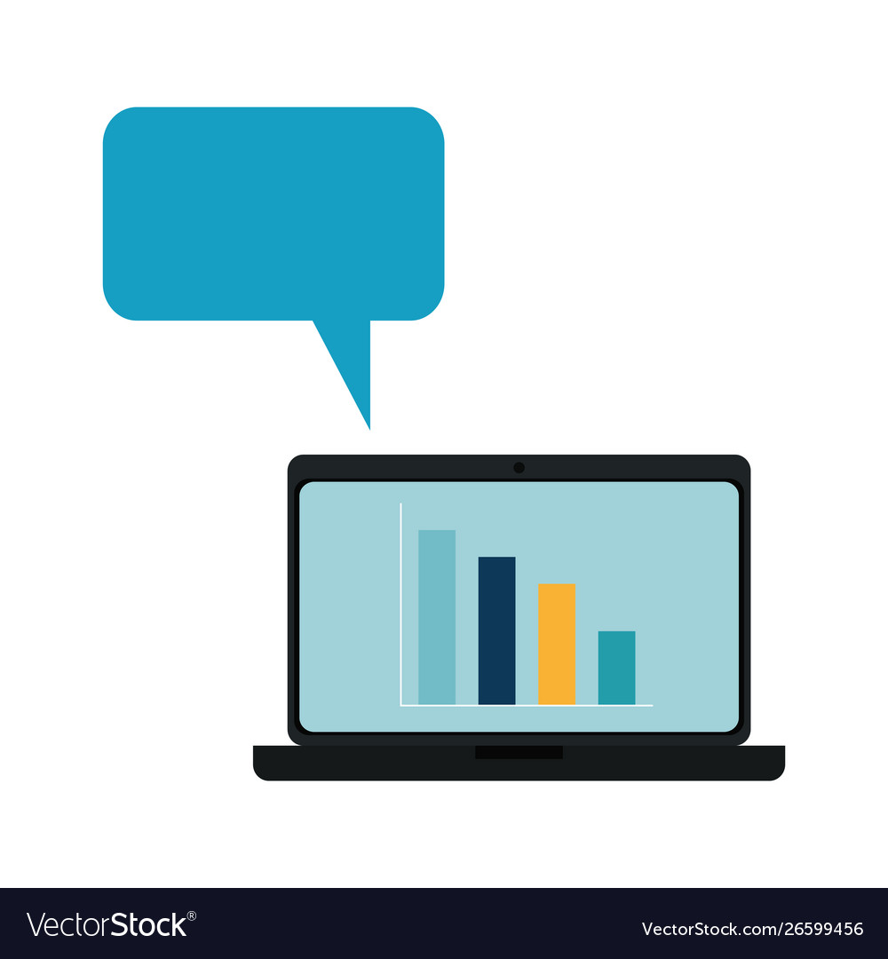 Laptop computer with bars statistics and speech vector image Laptop computer with bars statistics and speech