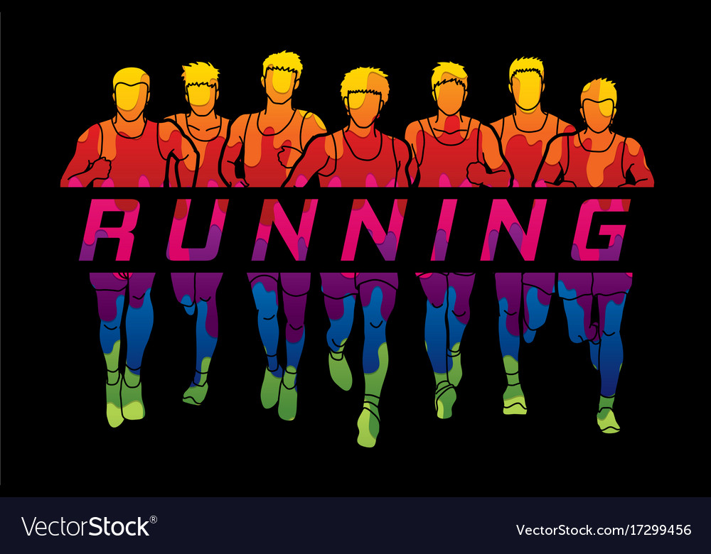 Marathon runners group of men running with text