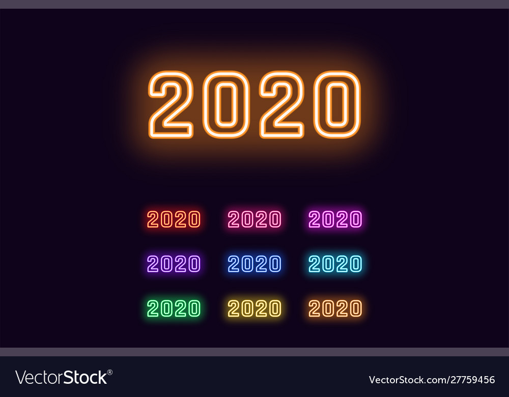 Neon number 2020 new year digits in different vector image Neon number 2020 new year digits in different