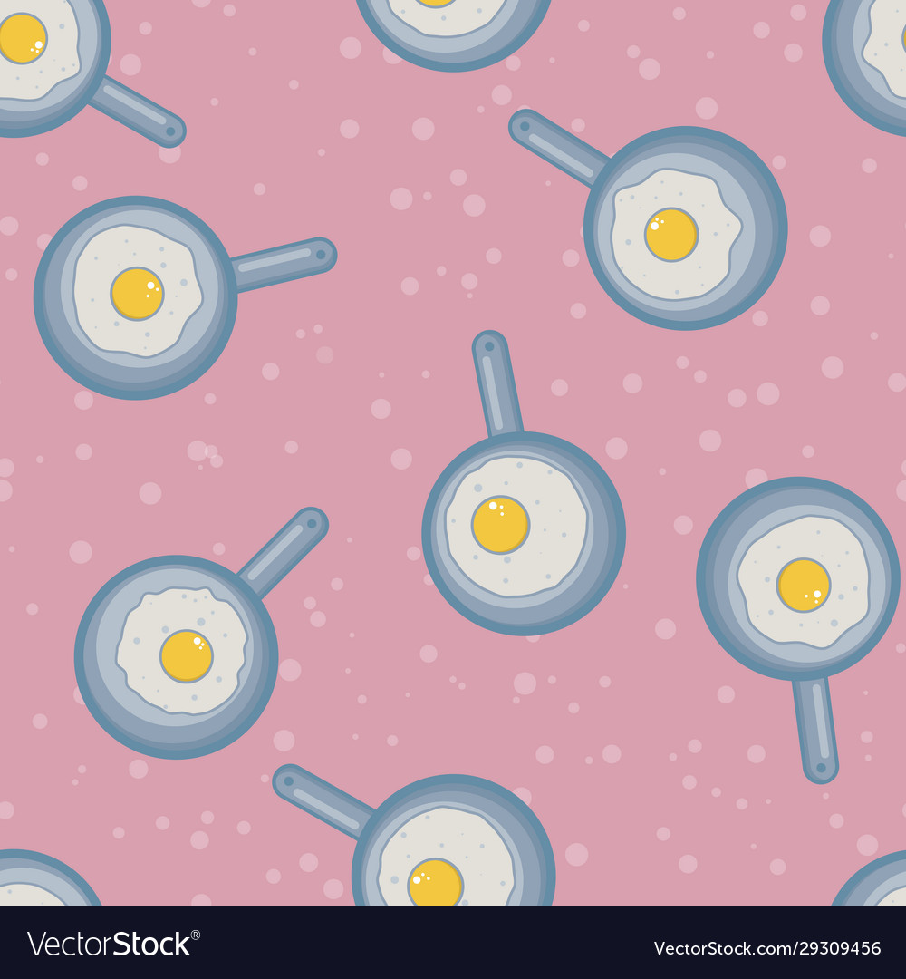 Seamless pattern fried eggs in pan repeating Vector Image