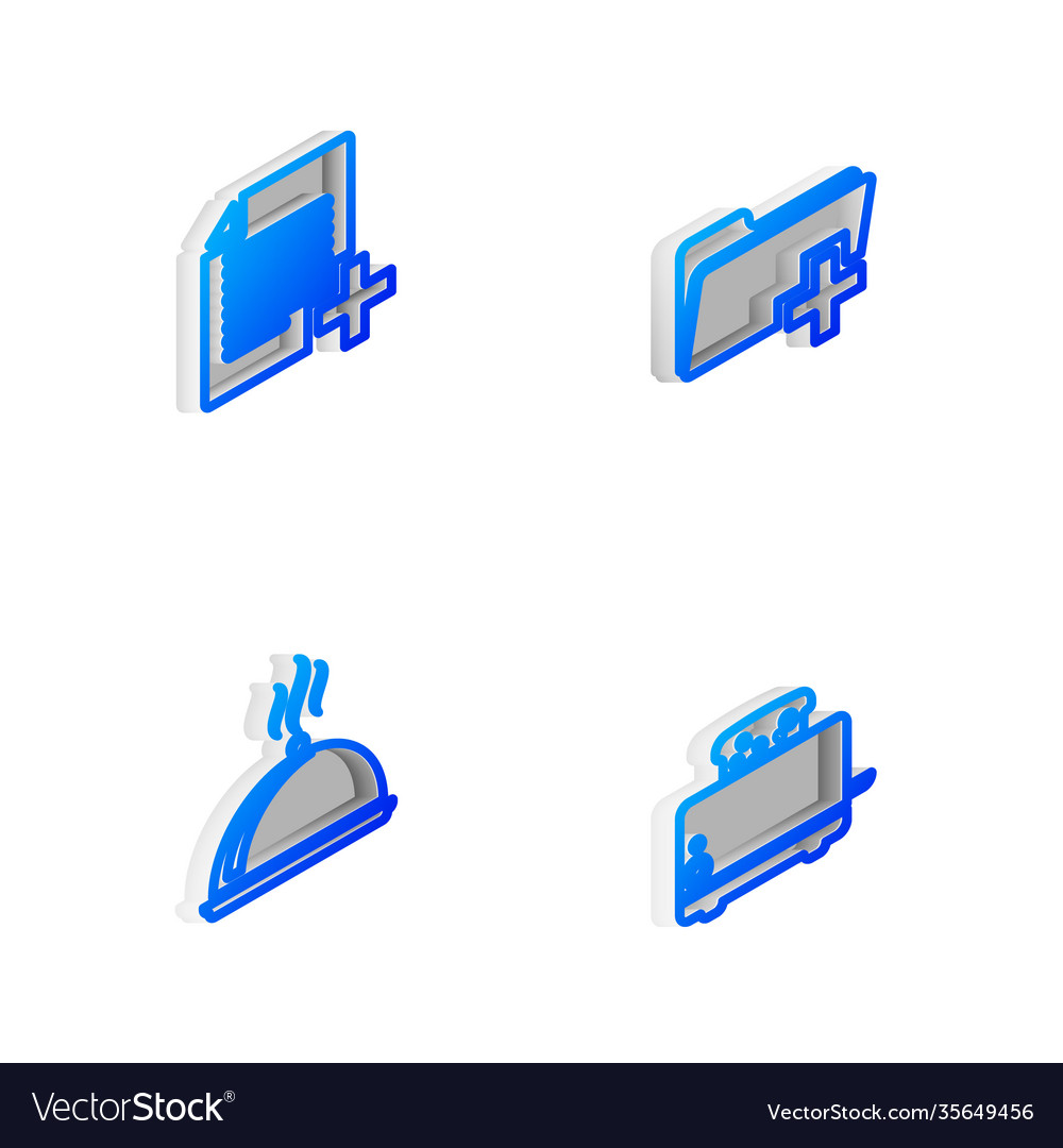 Set isometric line add new folder file covered vector image Set isometric line add new folder file covered