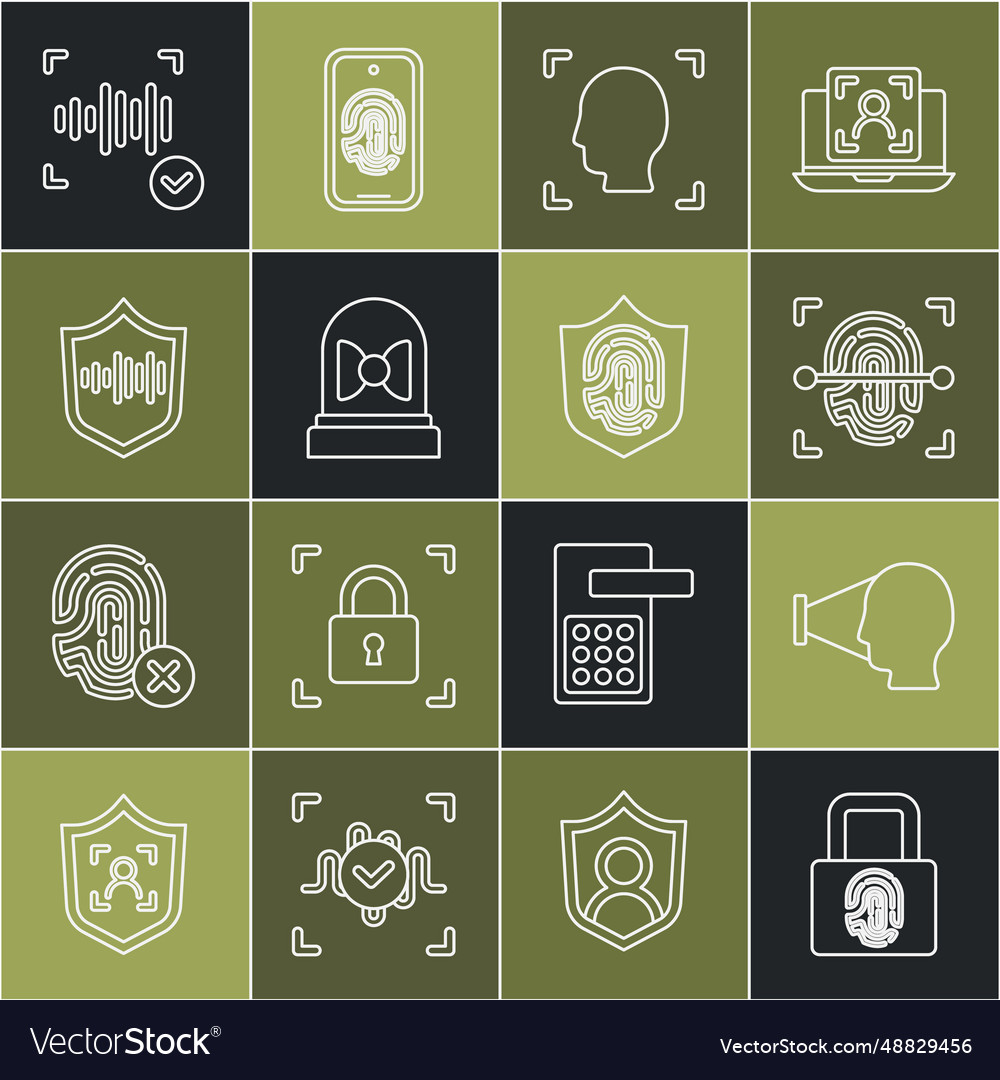 Set line fingerprint with lock face recognition vector image Set line fingerprint with lock face recognition