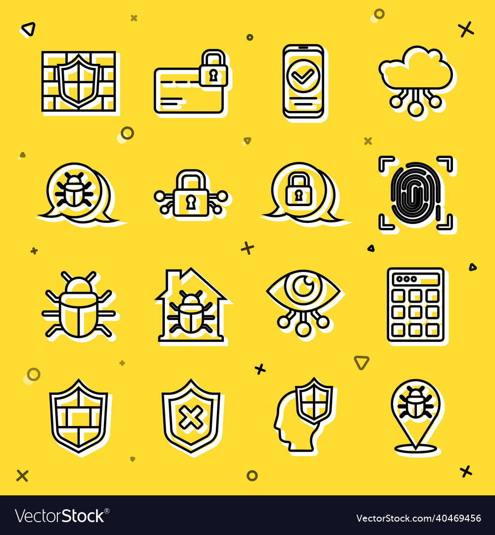 Set line system bug password protection vector image Set line system bug password protection