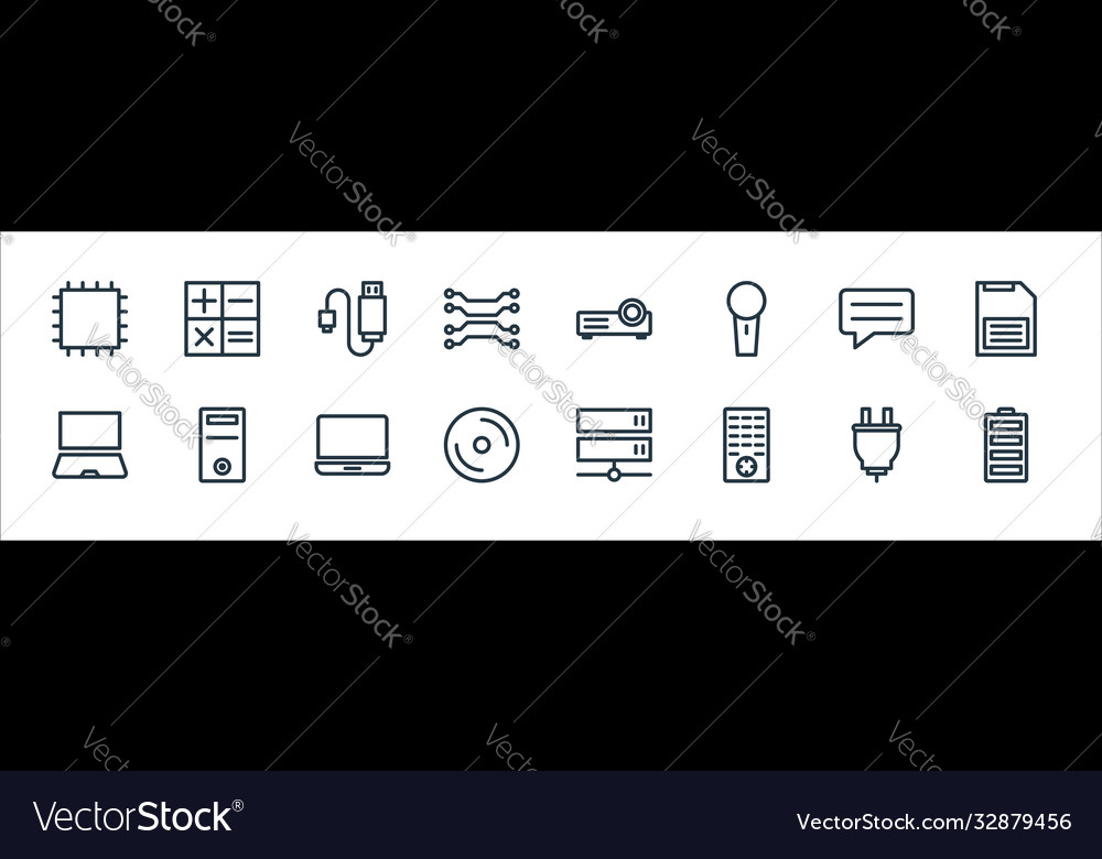 Technology line icons linear set quality vector image Technology line icons linear set quality