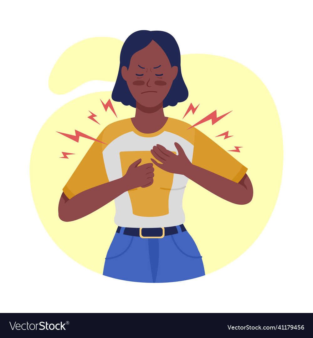 Woman with heartburn semi flat color character Vector Image