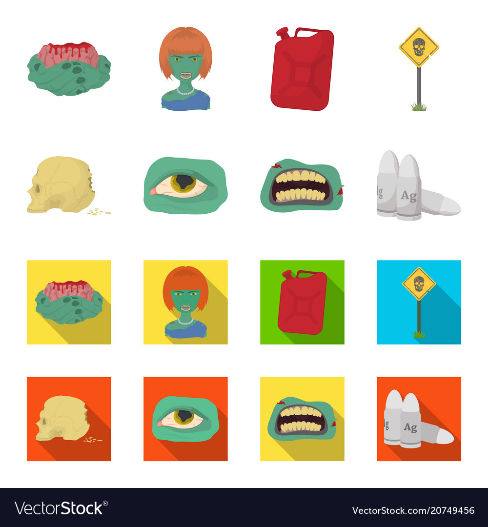 Zombies and attributes cartoonflat icons in set