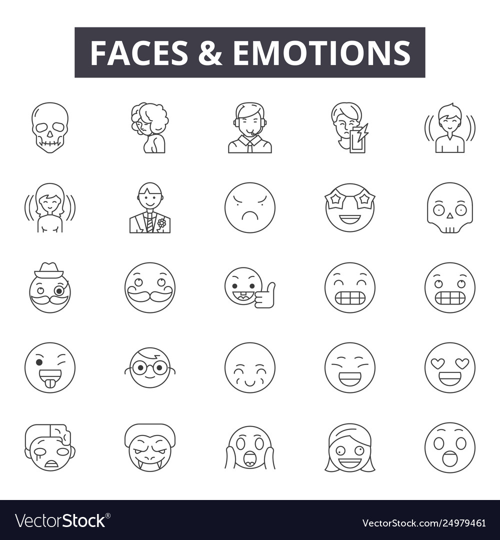 Faces emotions line icons signs set Royalty Free Vector