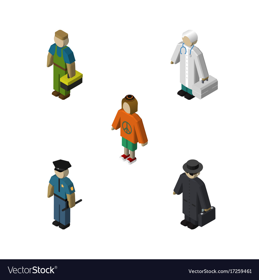 Isometric people set of detektiv lady plumber