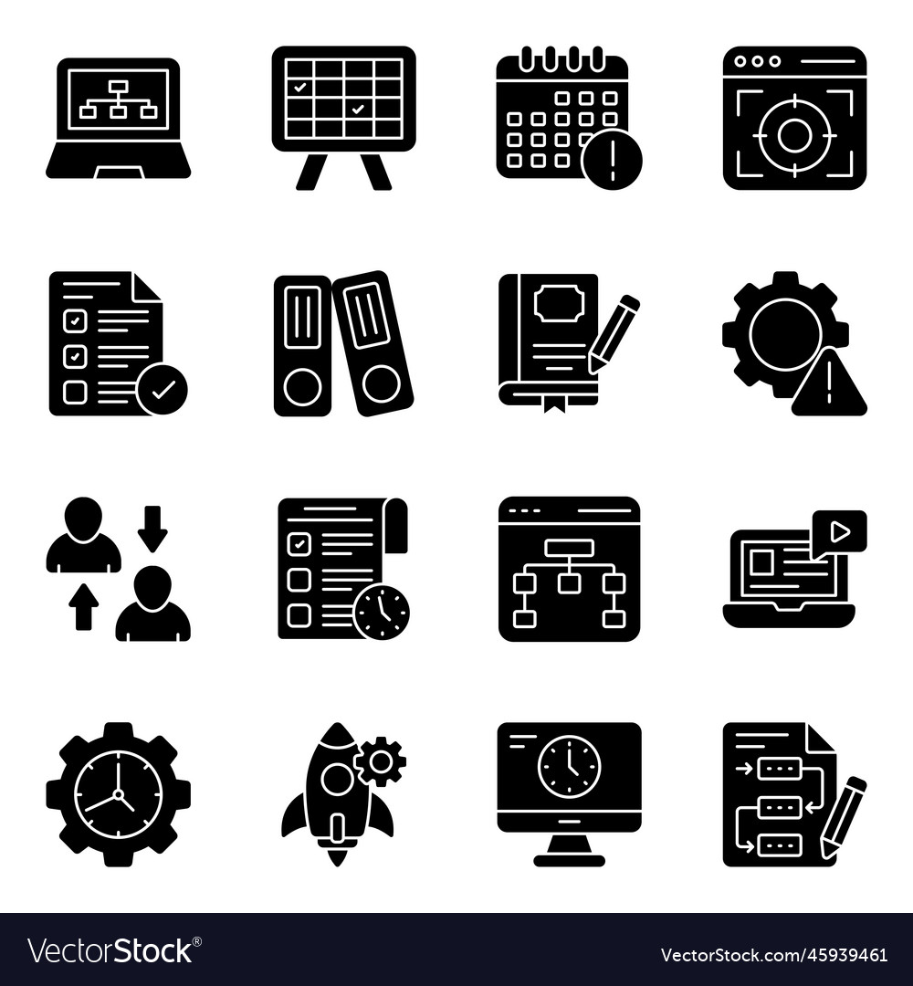 Pack of setting solid icons vector image Pack of setting solid icons