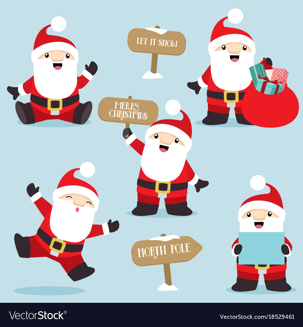 Santa claus in fun poses christmas set 4 Vector Image