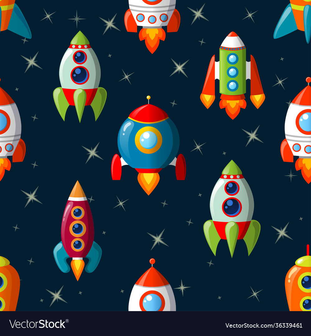Seamless pattern with spaceship