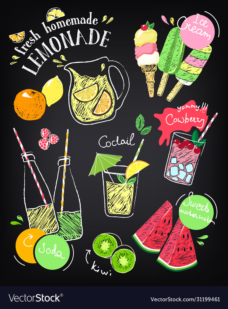 Set hand drawn stickers and icons summer vector image Set hand drawn stickers and icons summer