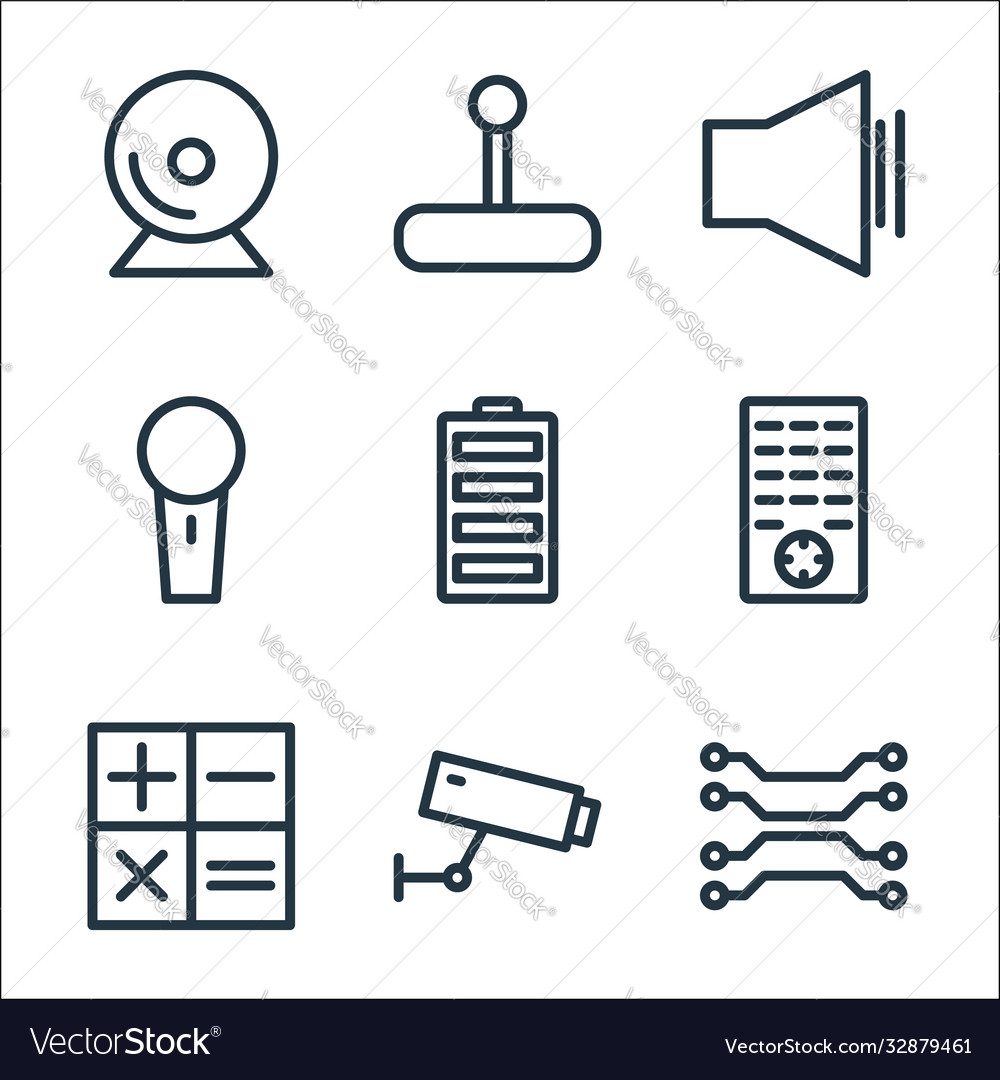 Technology line icons linear set quality vector image Technology line icons linear set quality