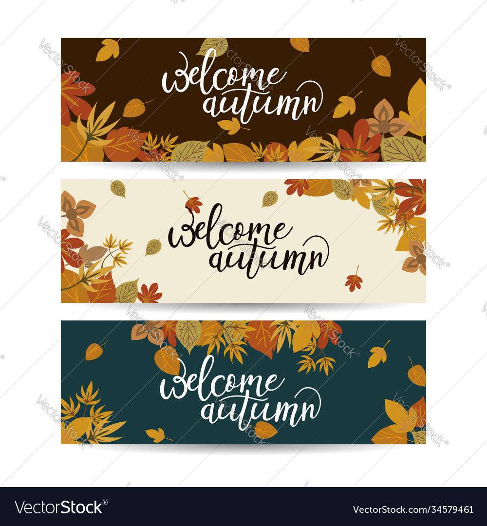 Three autumn nature banners with colorful leaves Vector Image