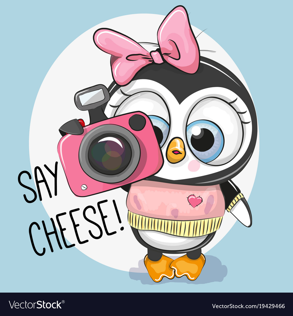 Cute cartoon penguin with a camera