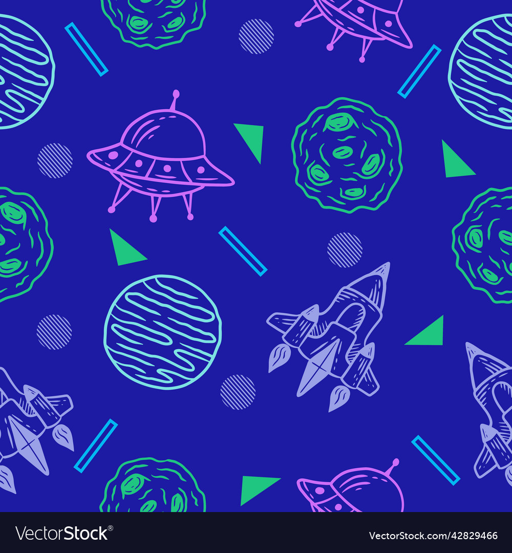 Cute line rocket and outer space seamless pattern Vector Image Cute line rocket and outer space seamless pattern