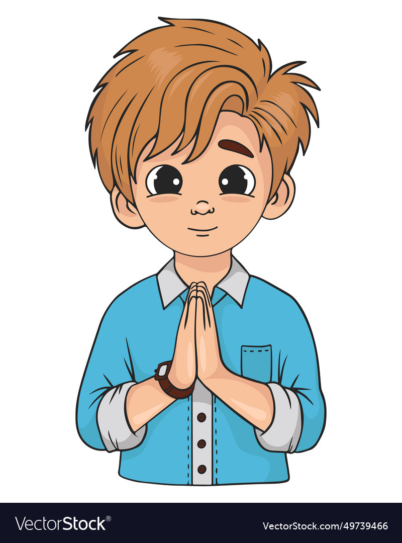 Cute praying boy teenager religious believer male Vector Image