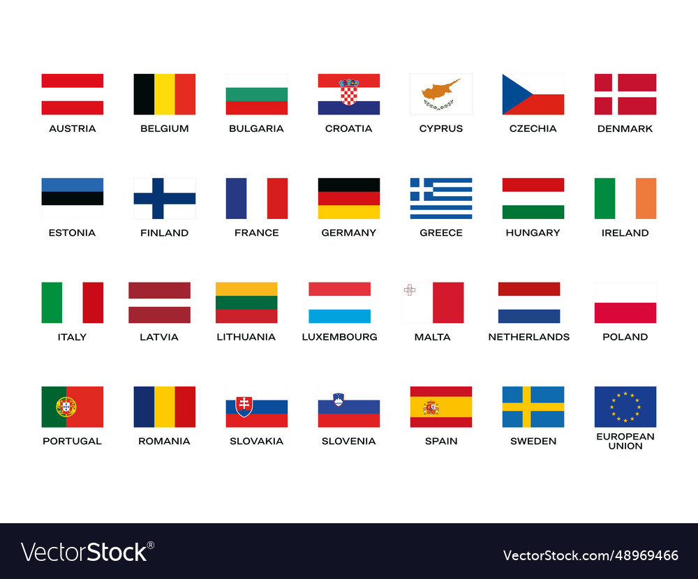 Flags of european union countries list icon set Vector Image