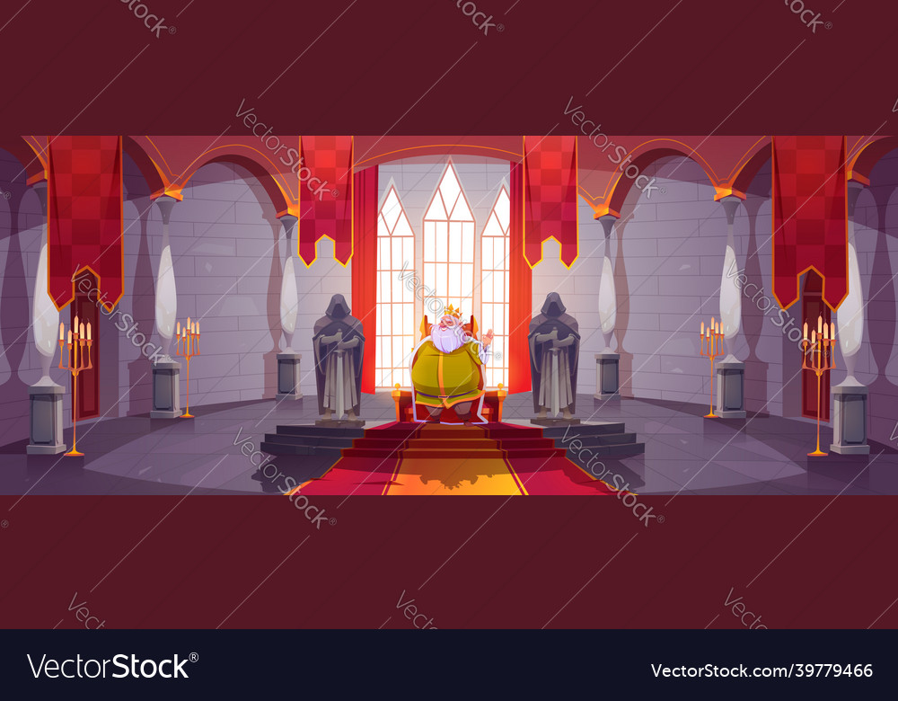 King in gold crown on throne in medieval castle vector image King in gold crown on throne in medieval castle