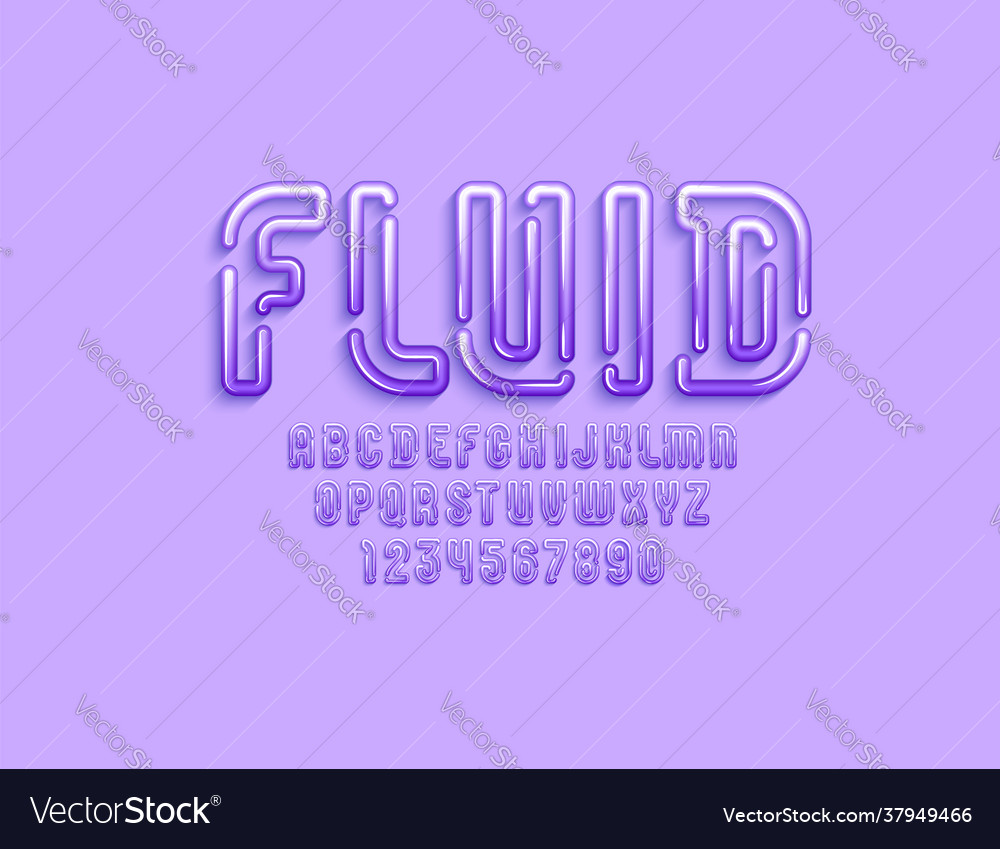 Original font in 3d style violet gel alphabet