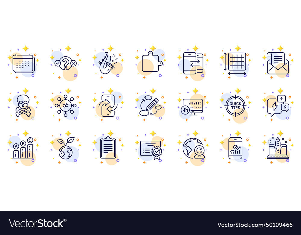 Outline set of graph chart tips and calendar line vector image Outline set of graph chart tips and calendar line