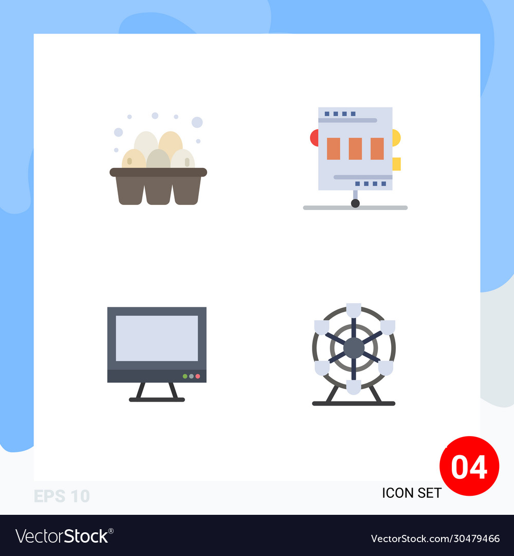 Set 4 flat icons on grid for egg computer