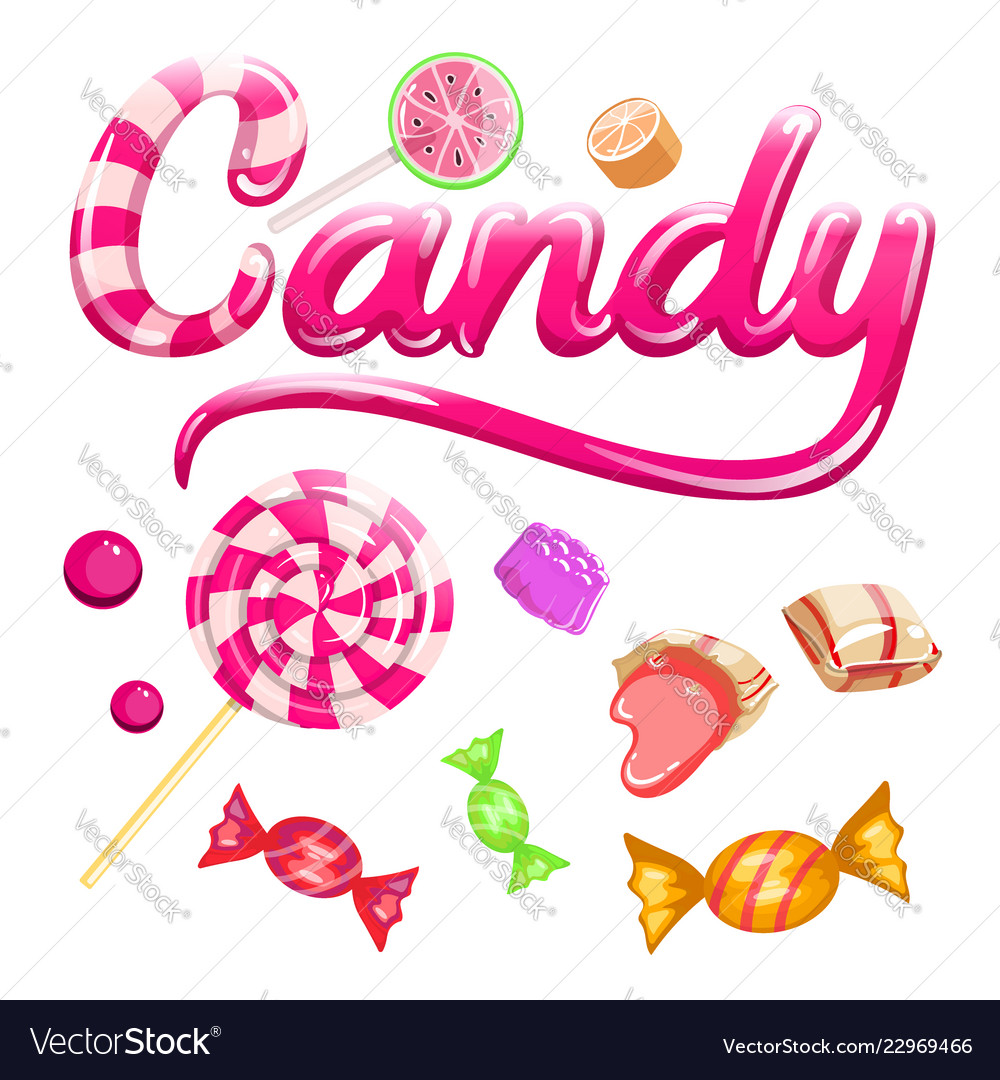 Sign candy and colorful candies set caramel Vector Image