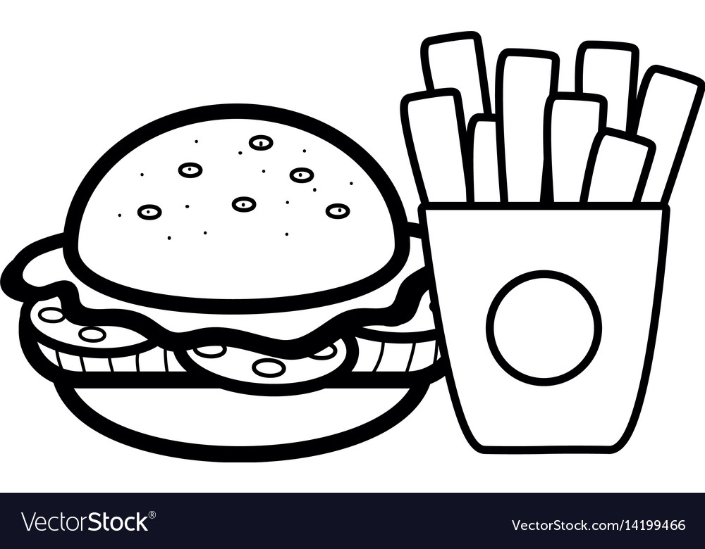 Silhouette hamburger and fries french food icon