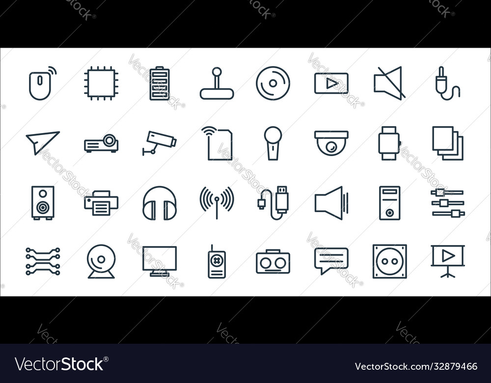 Technology line icons linear set quality vector image Technology line icons linear set quality