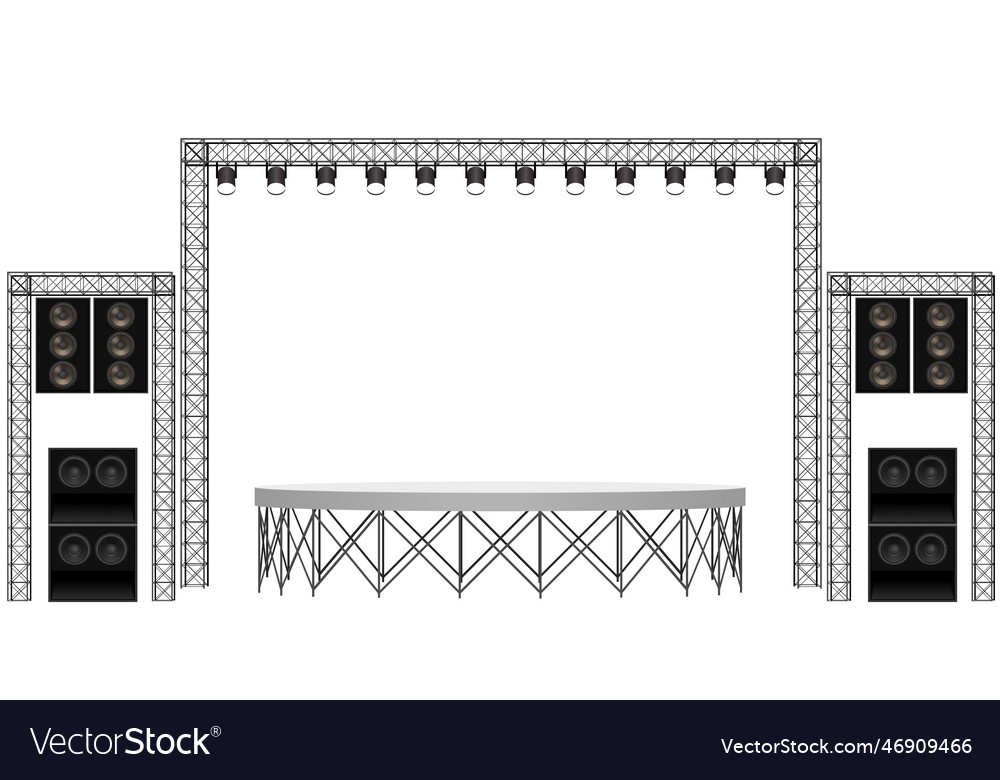 White stage and speaker with backdrop on the truss