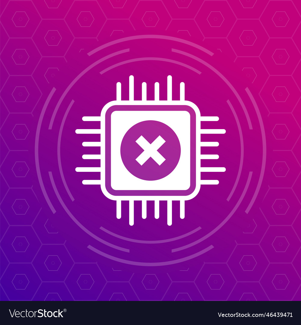 Chip failure or microchip error icon for web vector image Chip failure or microchip error icon for web