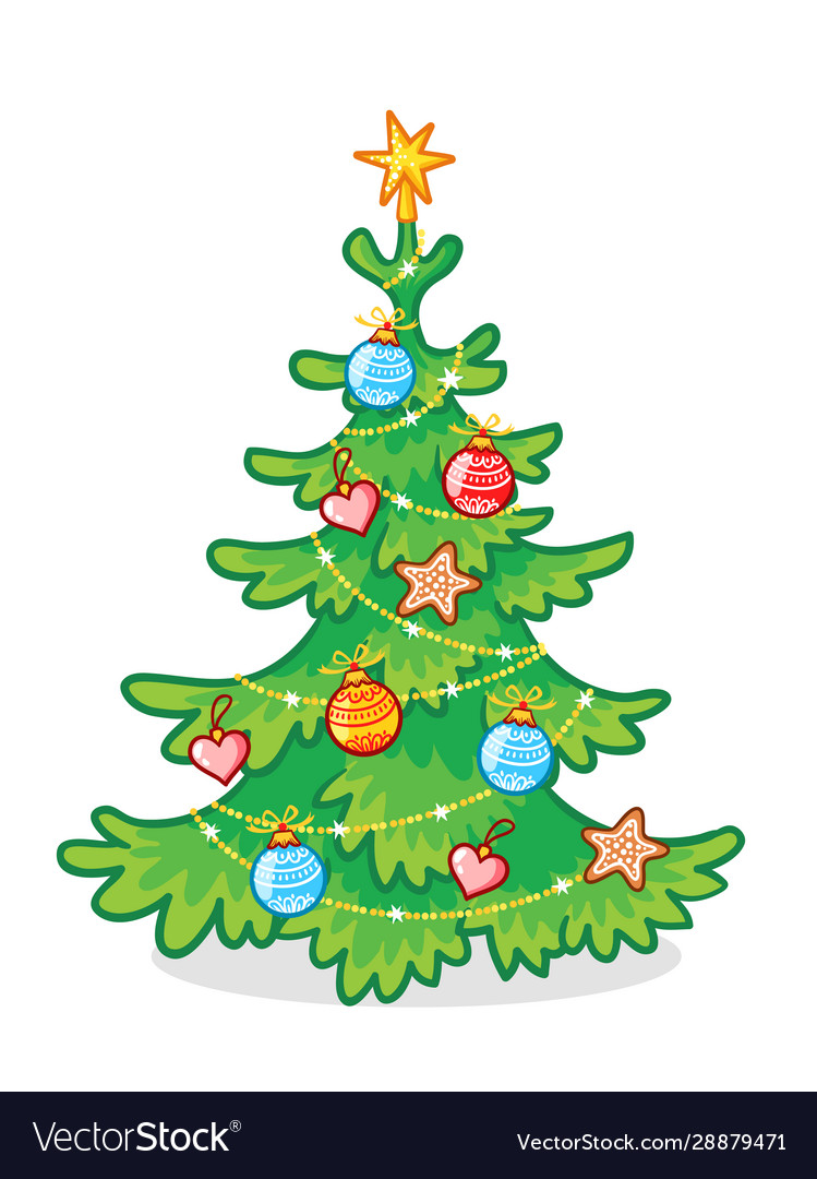 Christmas tree decorated with toys standing Vector Image