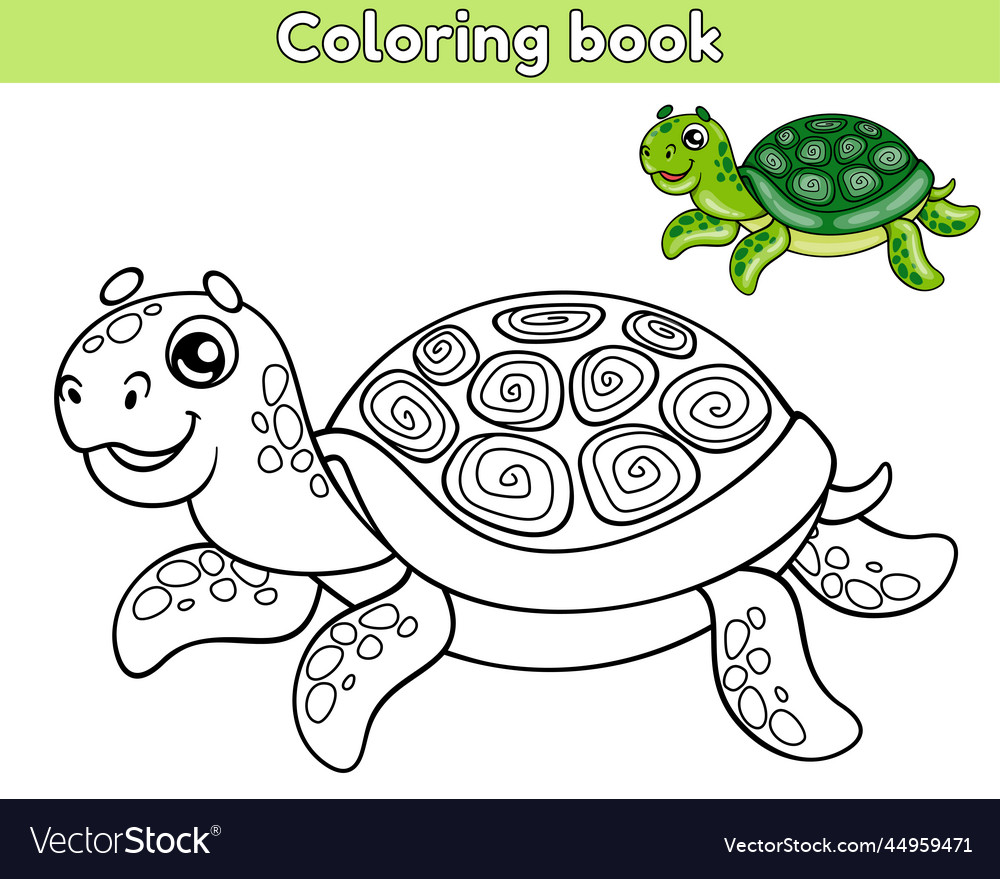 Coloring book page cartoon turtle Royalty Free Vector Image