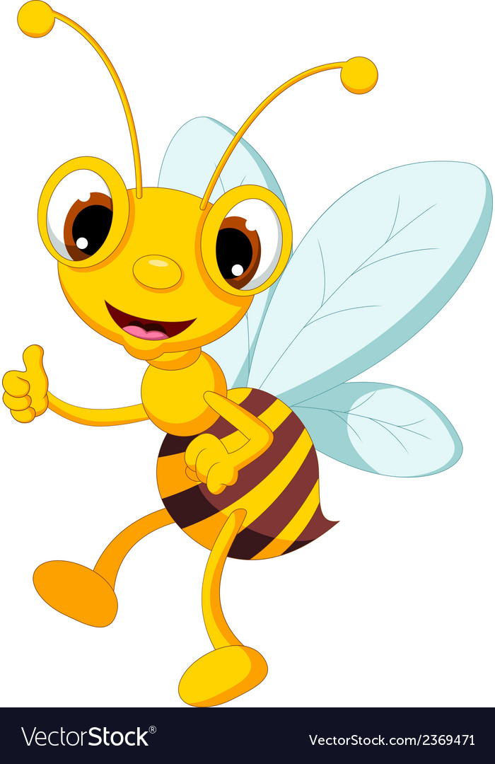 Funny bee cartoon thumb up Royalty Free Vector Image