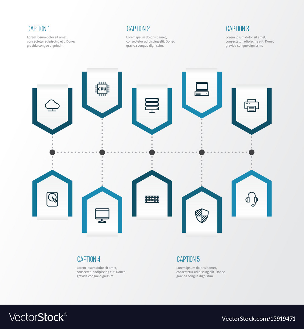 Hardware outline icons set collection of cpu