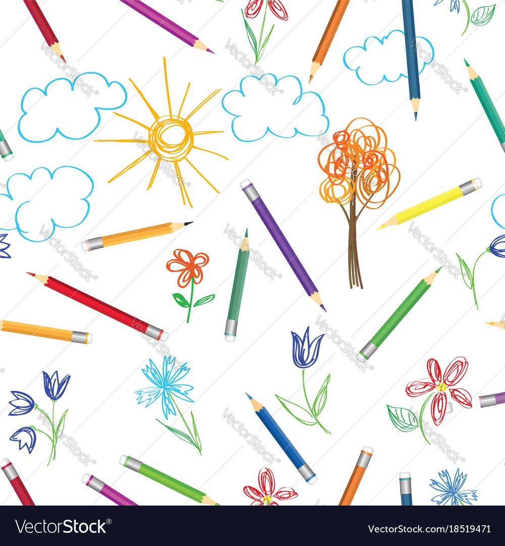 Kids art background crayon drawing seamless Vector Image