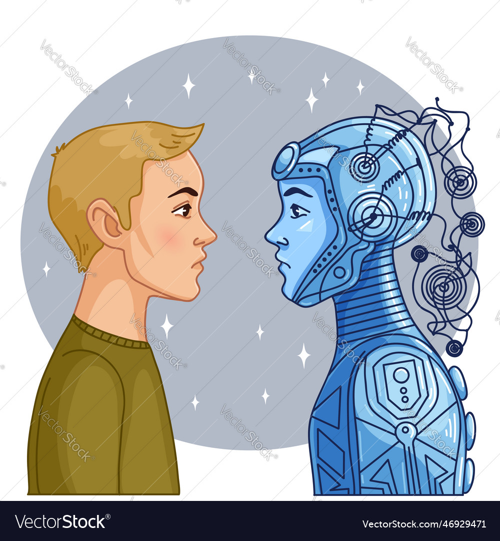 Man against robot vector image Man against robot