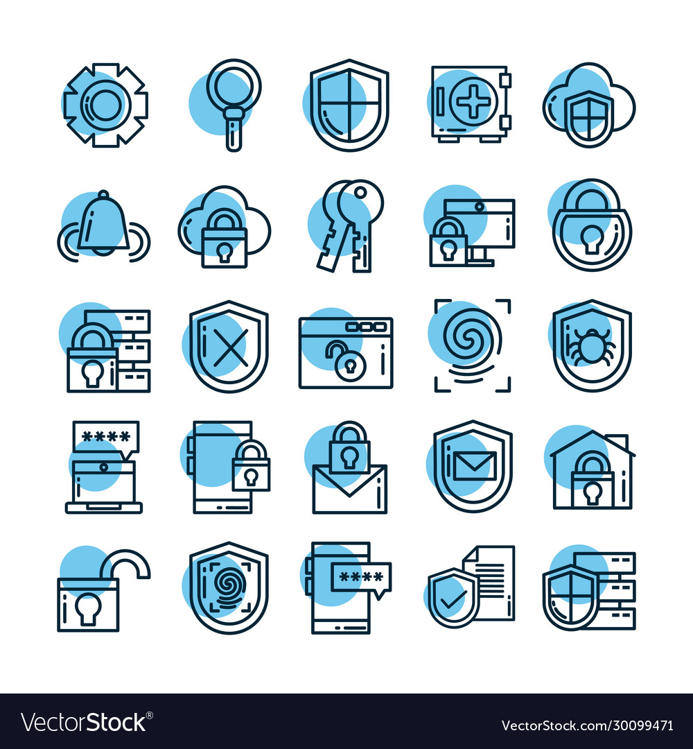 Set icons security line style icon