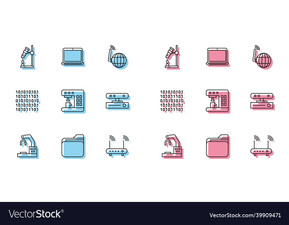 Set line robotic robot arm hand factory document vector image Set line robotic robot arm hand factory document