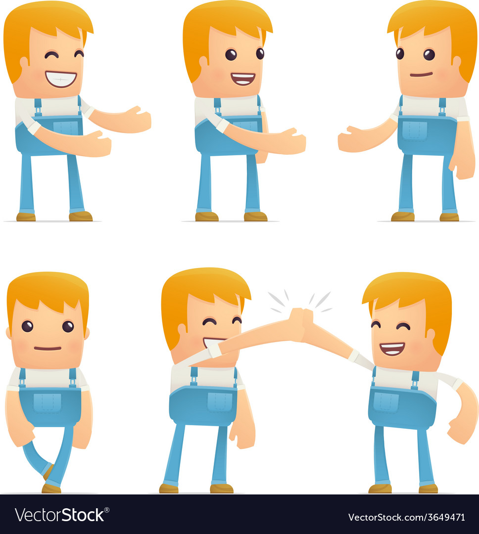 Set of mechanic character in different poses