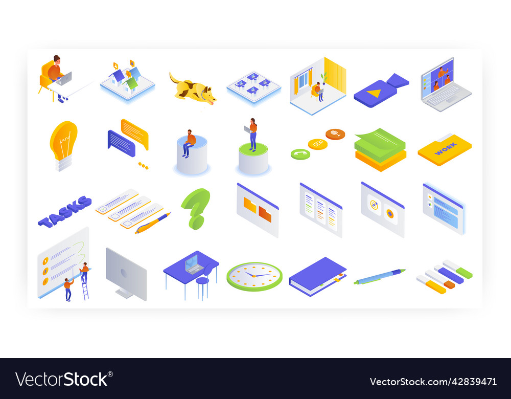 Task management isometric icon set