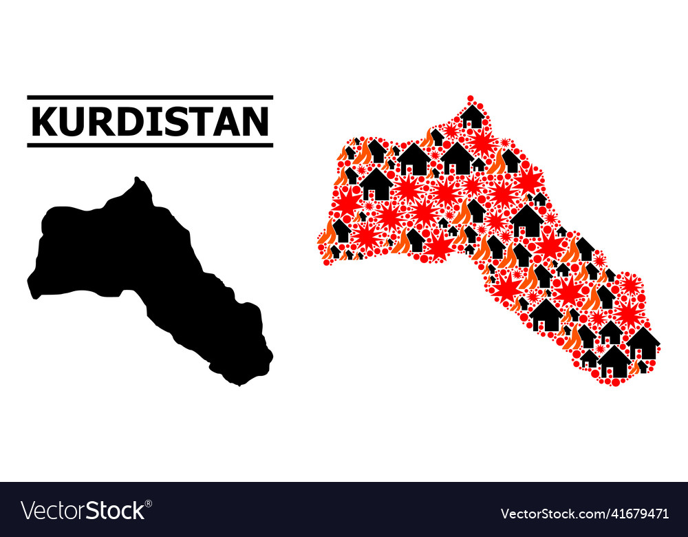 War collage map of kurdistan Royalty Free Vector Image