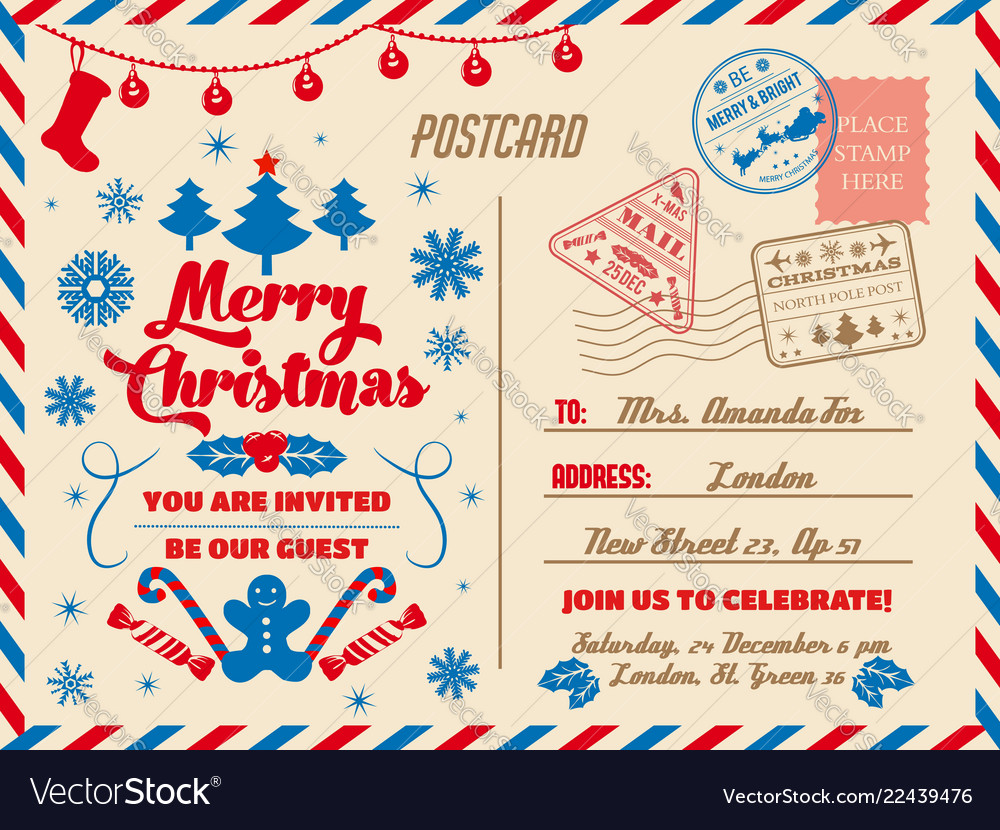 Christmas postcard holiday party invitation Vector Image