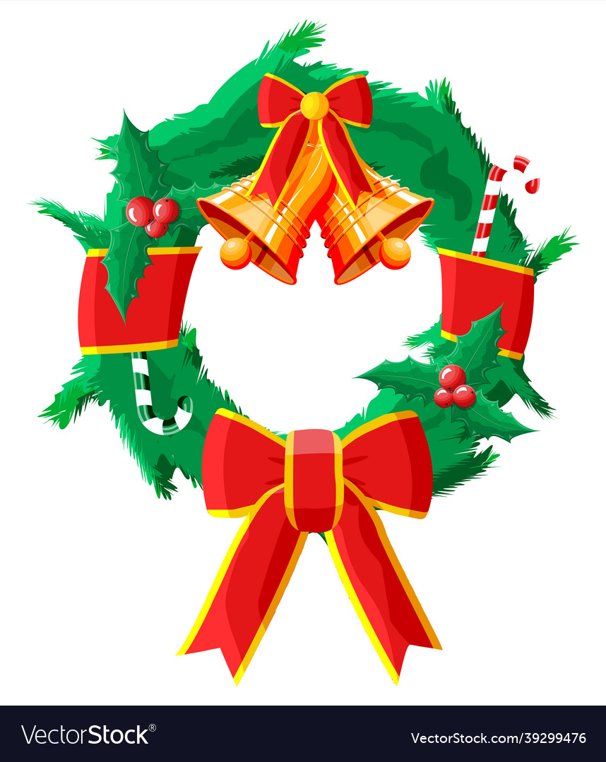 Christmas wreath with red bow and gold bell